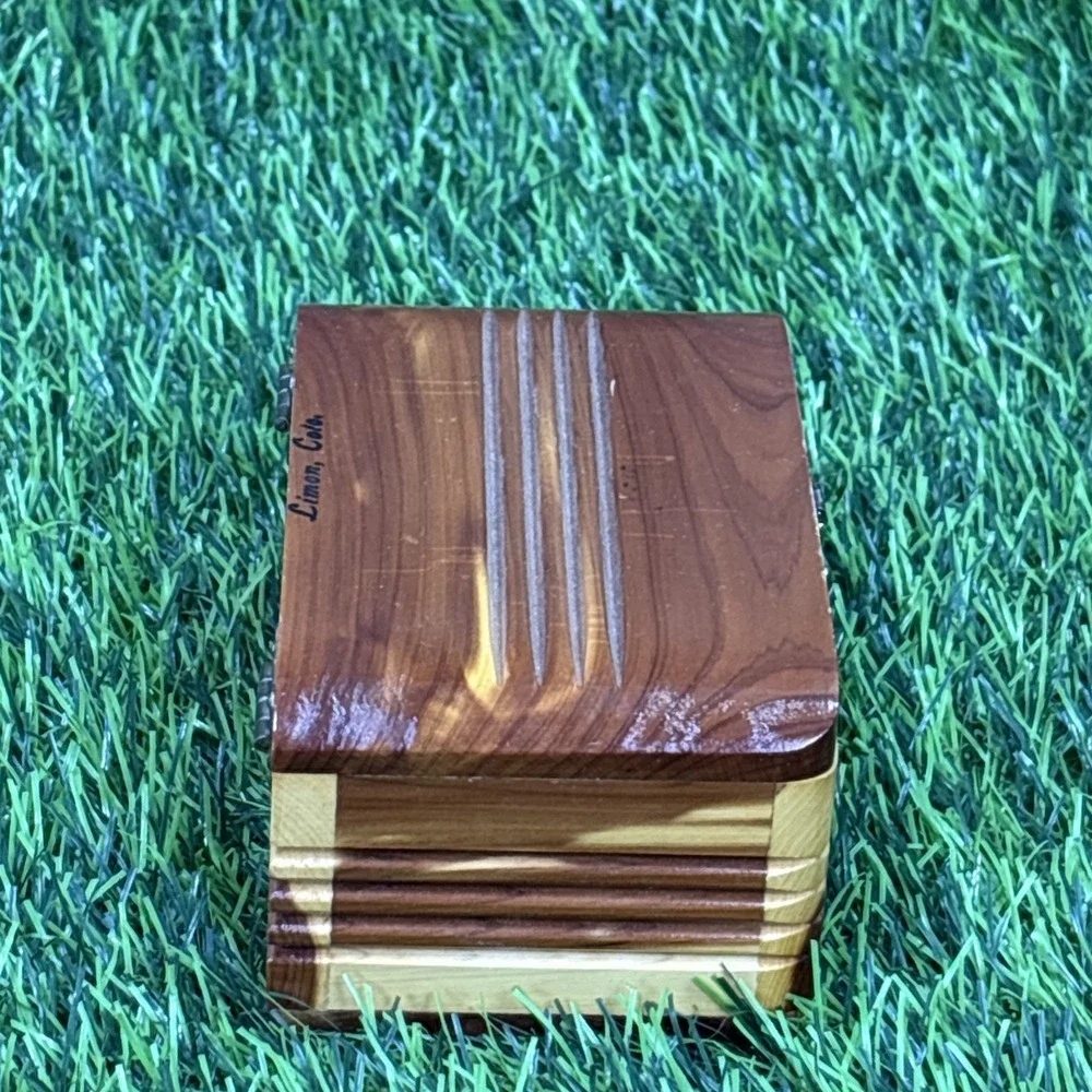 Vintage Limon Colorado Wood Trinket Box Two Tone Jewelry Souvenir